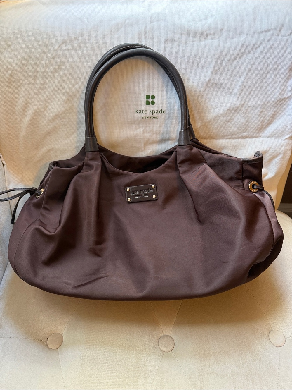kate spade New York brown Nylon Tote with Leather Handles